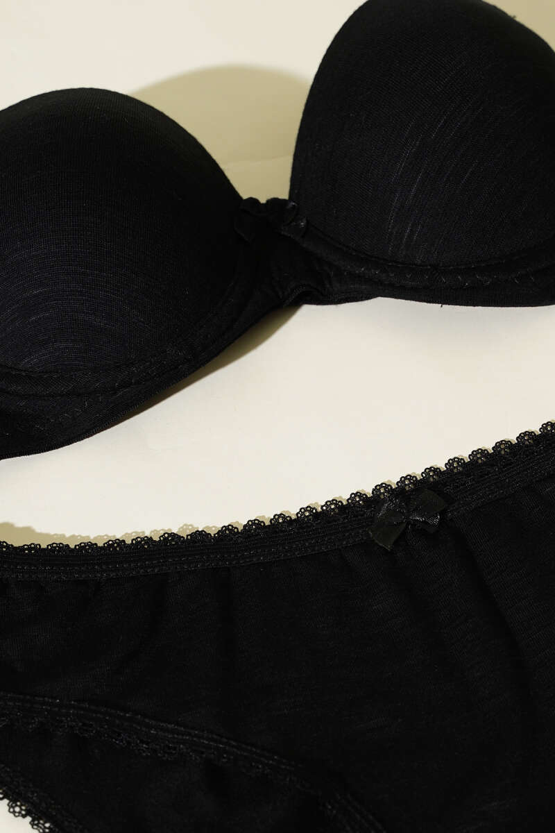 Unpadded Self-Pattern Bra Set - Black