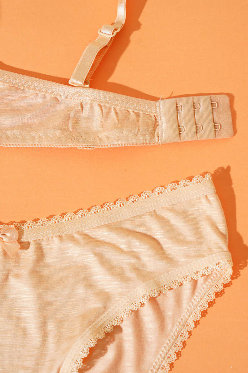 Unpadded Self-Pattern Bra Set - Nude