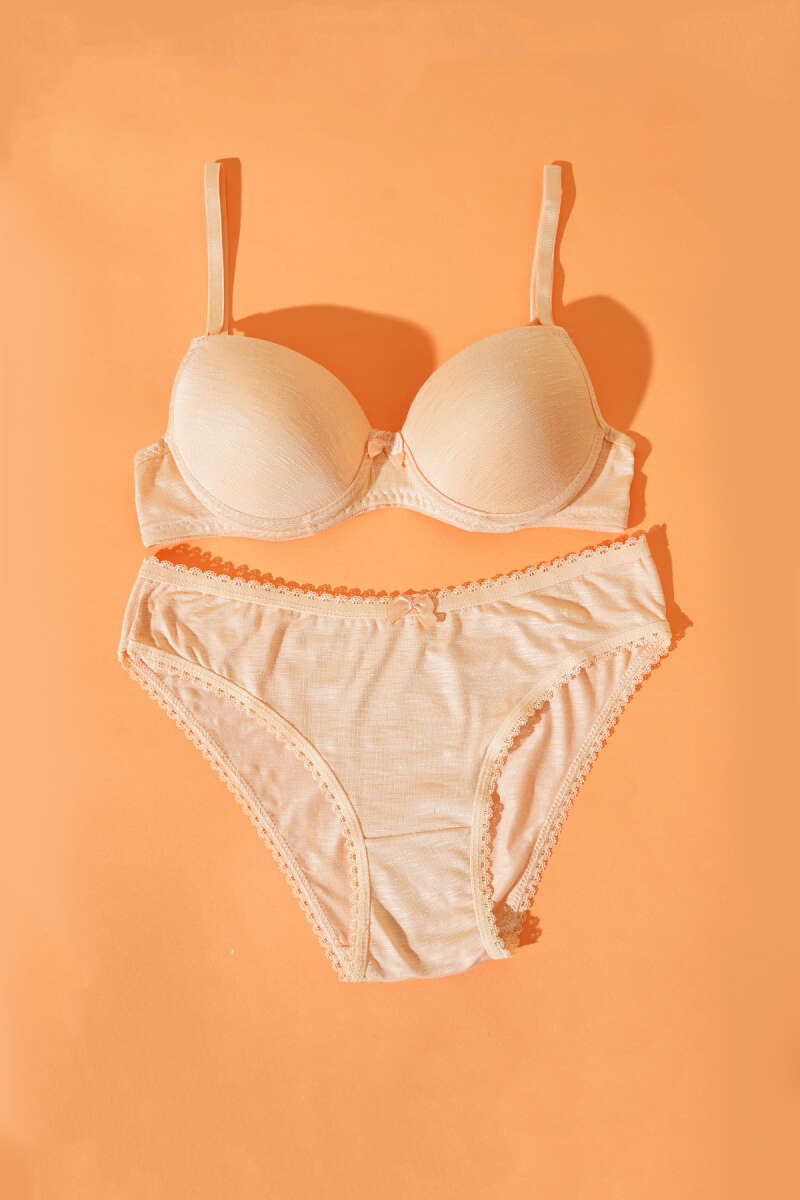 Unpadded Self-Pattern Bra Set - Nude
