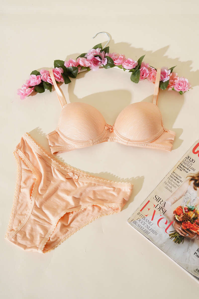 Unpadded Self-Pattern Bra Set - Nude