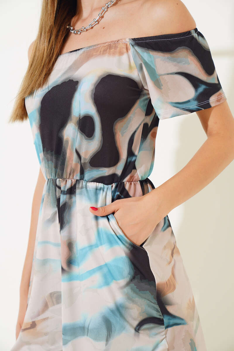 Digital Print Short Jumpsuit - Beige
