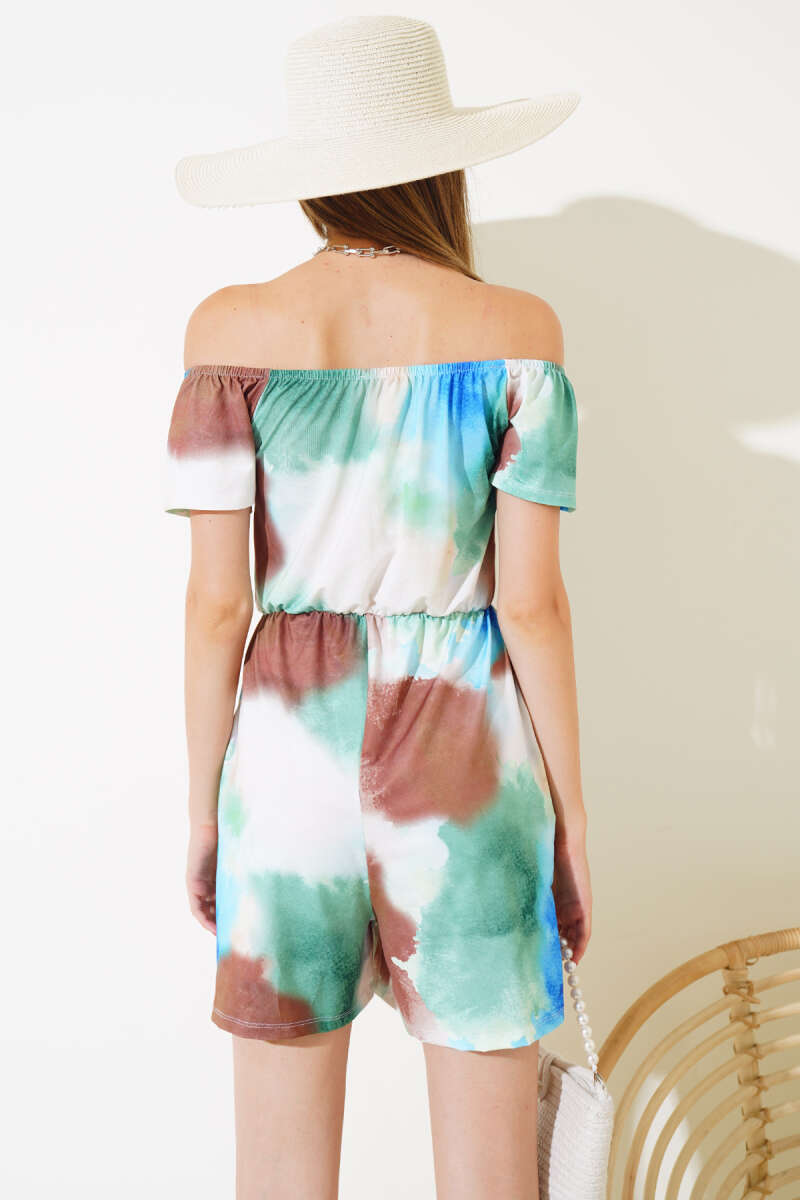 Digital Print Short Jumpsuit - Brown
