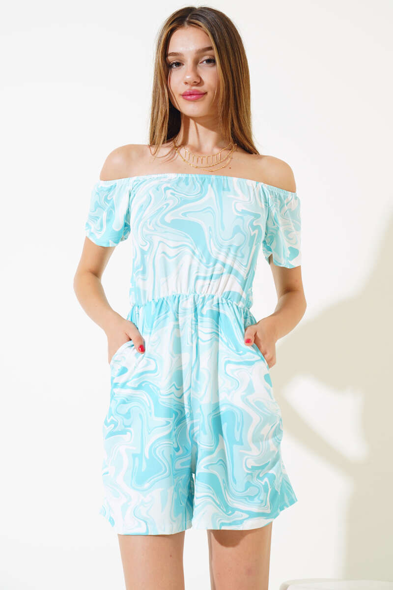 Digital Print Short Jumpsuit - Mint