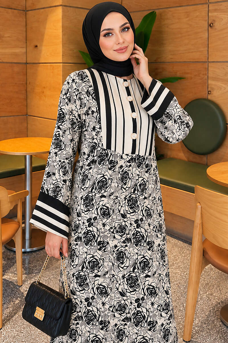Striped Batwing Dress - Black