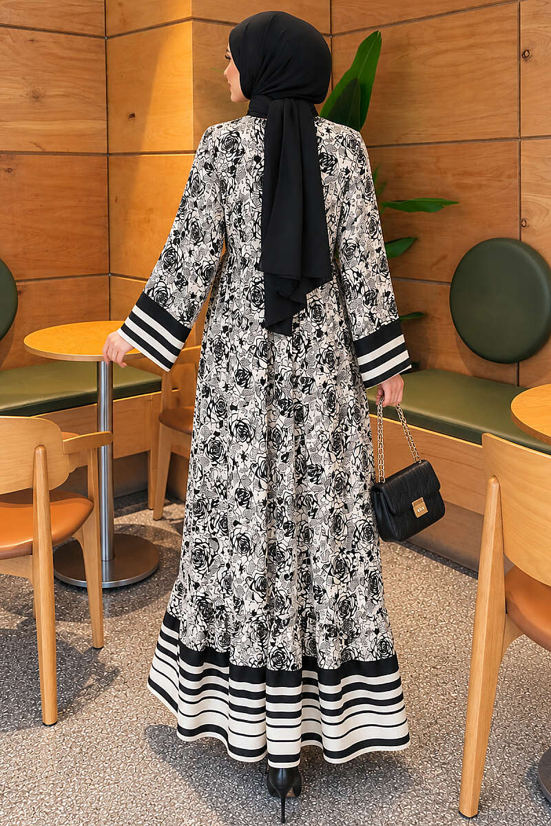 Striped Batwing Dress - Black