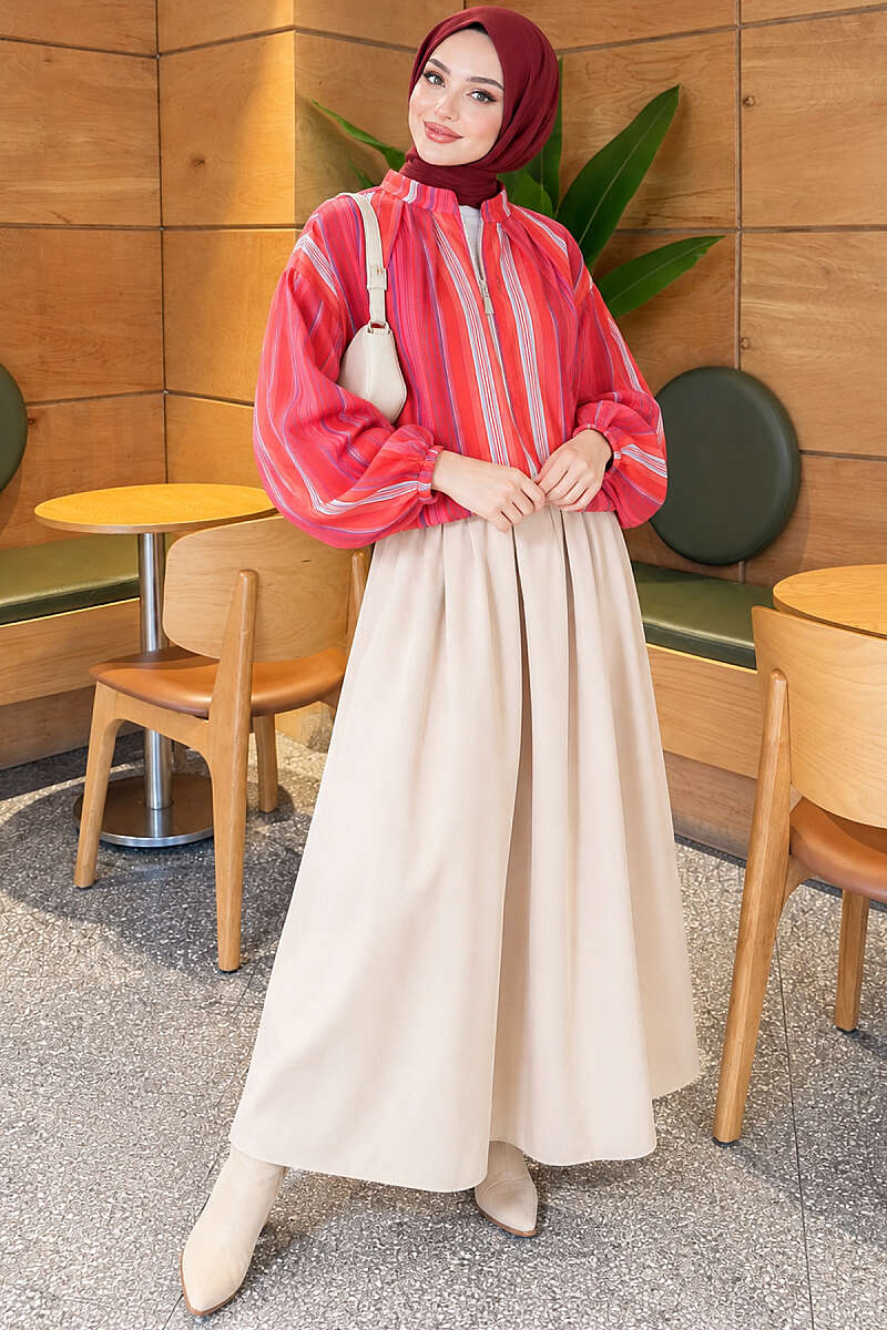 Short Zip-Up Pinstripe Jacket - Orange