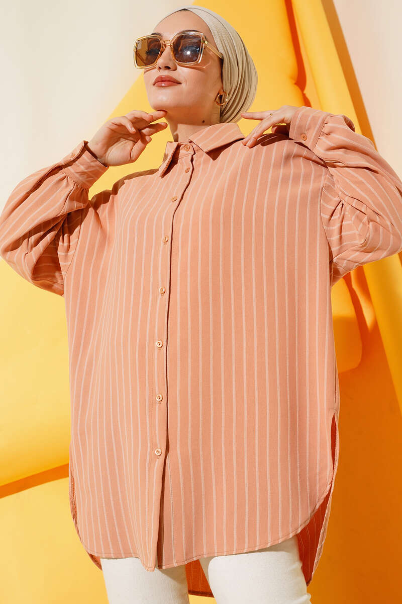 Loose Pinstripe Shirt - Camel
