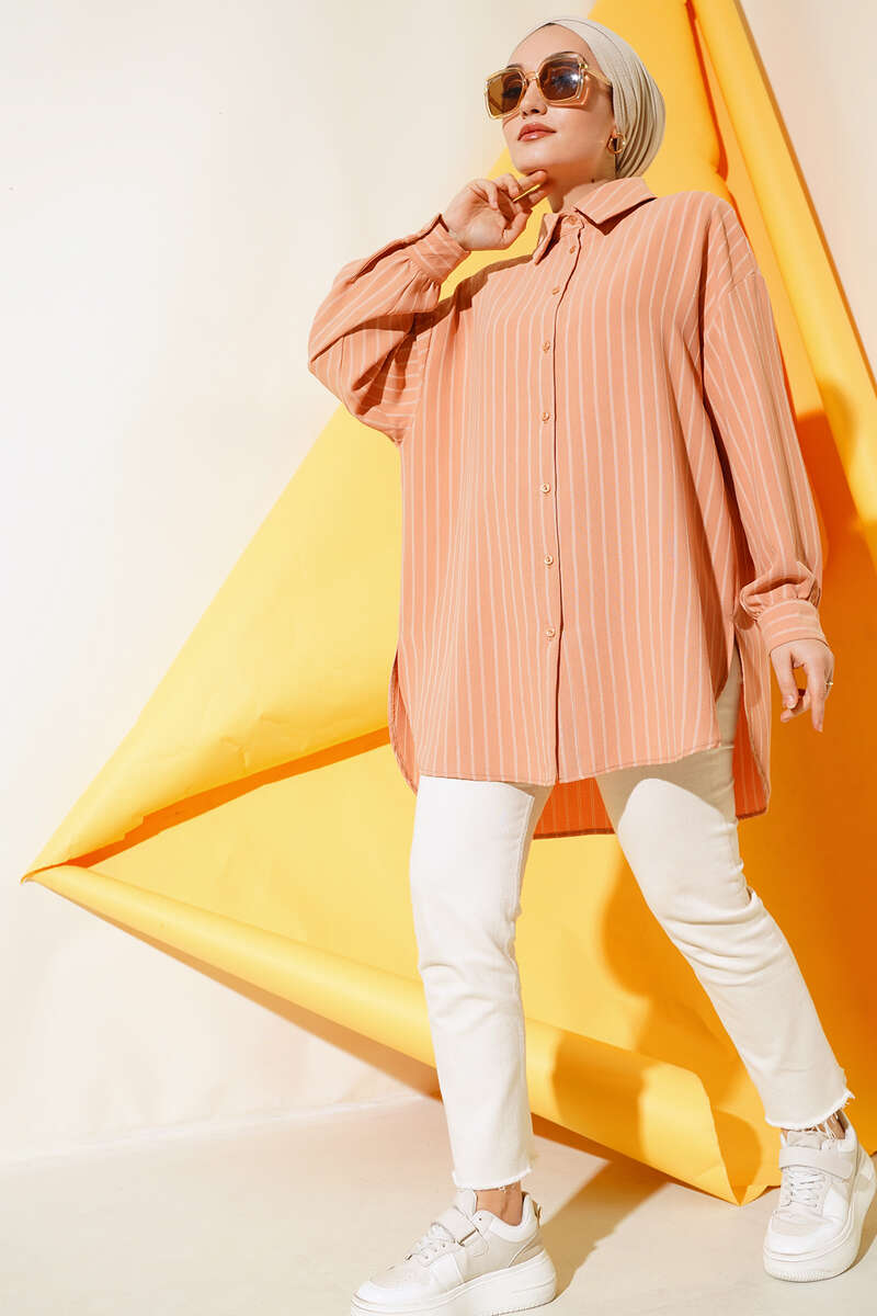Loose Pinstripe Shirt - Camel