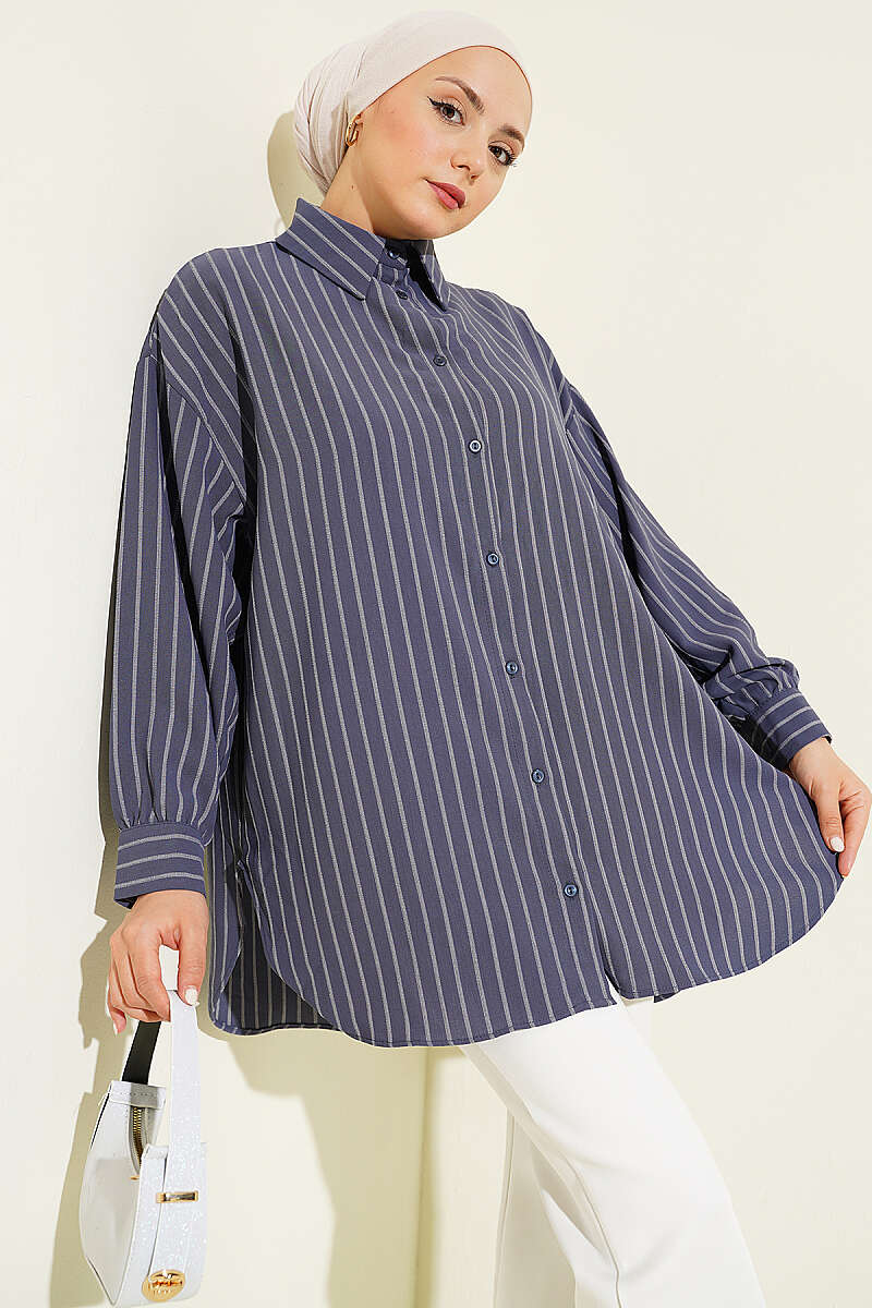 Loose Pinstripe Shirt - Smoke Grey
