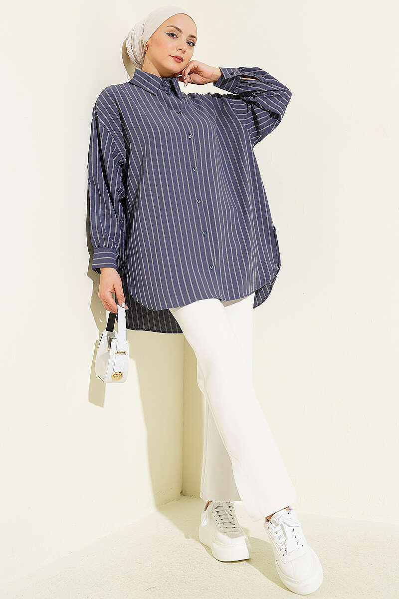 Loose Pinstripe Shirt - Smoke Grey