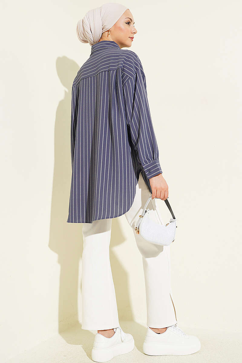 Loose Pinstripe Shirt - Smoke Grey