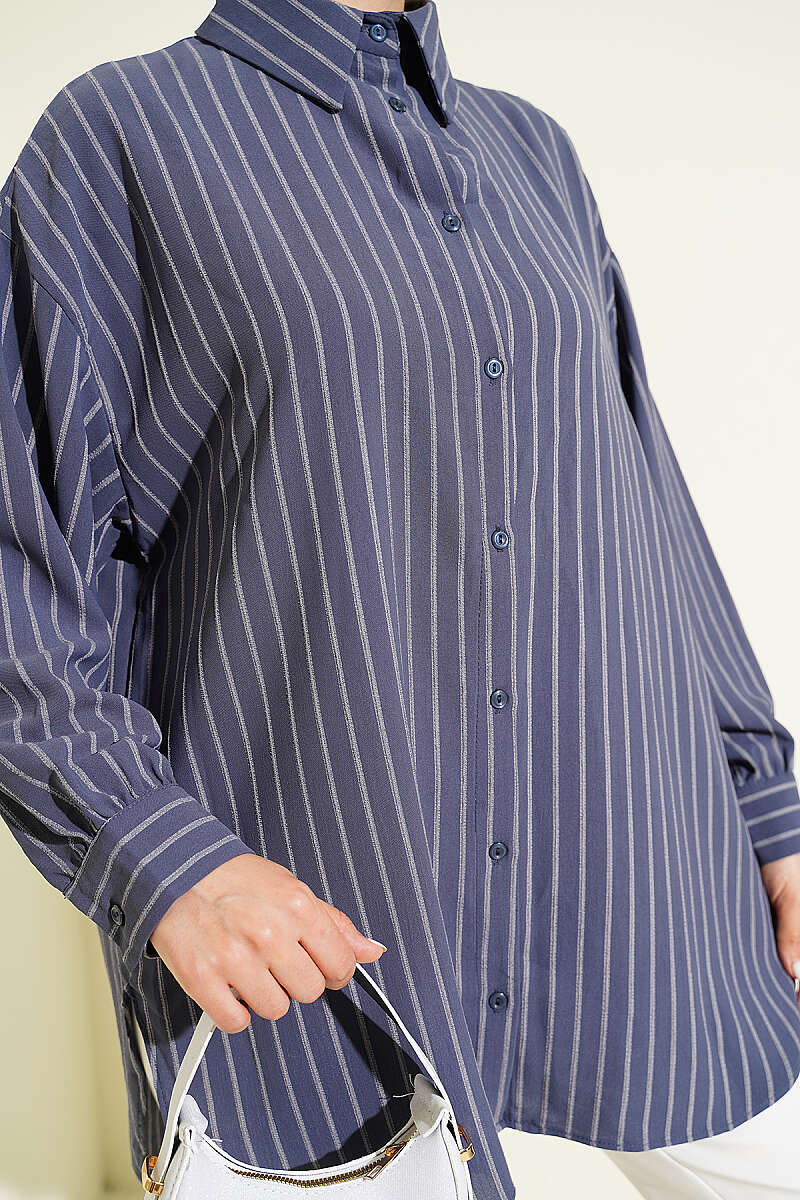 Loose Pinstripe Shirt - Smoke Grey