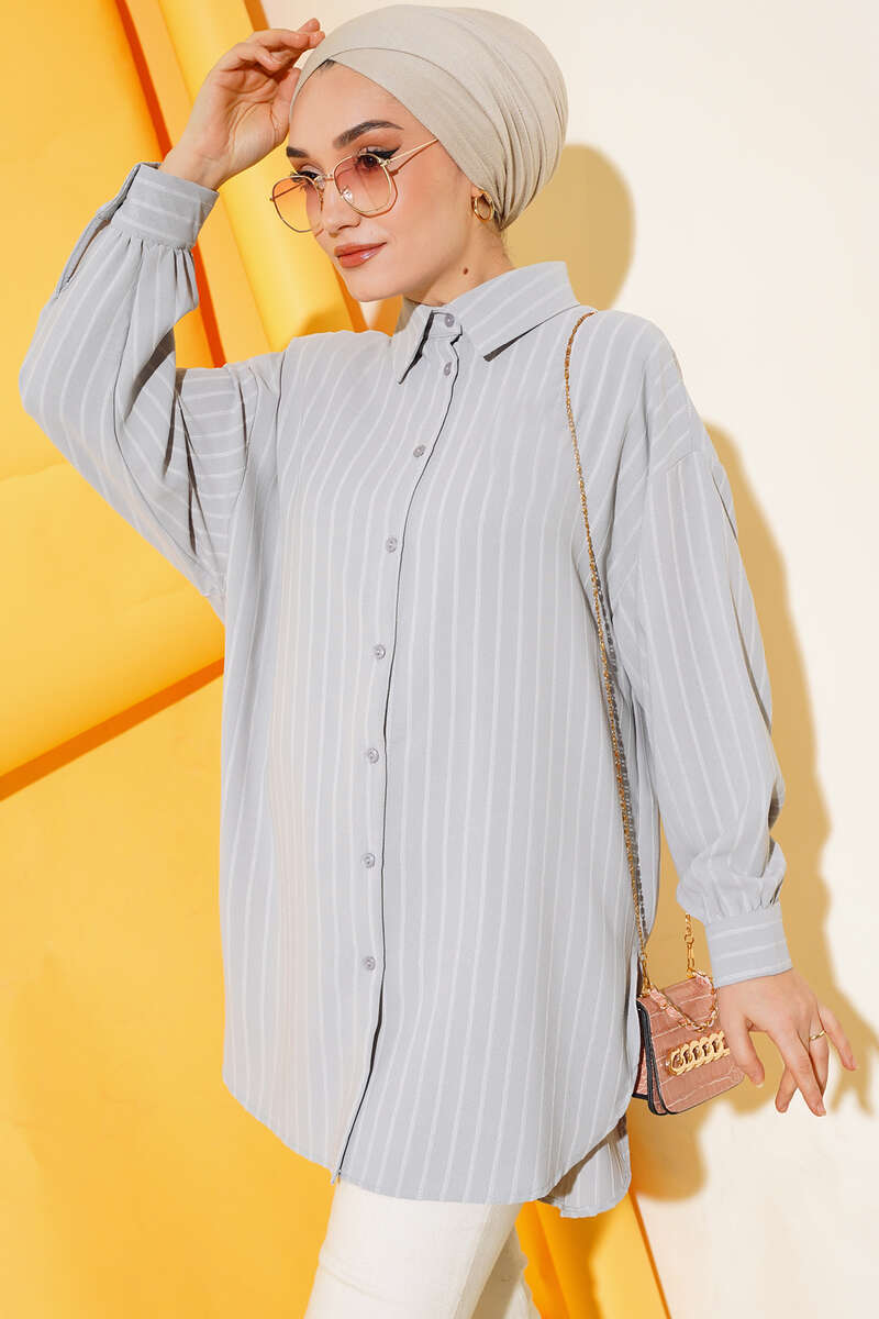 Loose Pinstripe Shirt - Grey