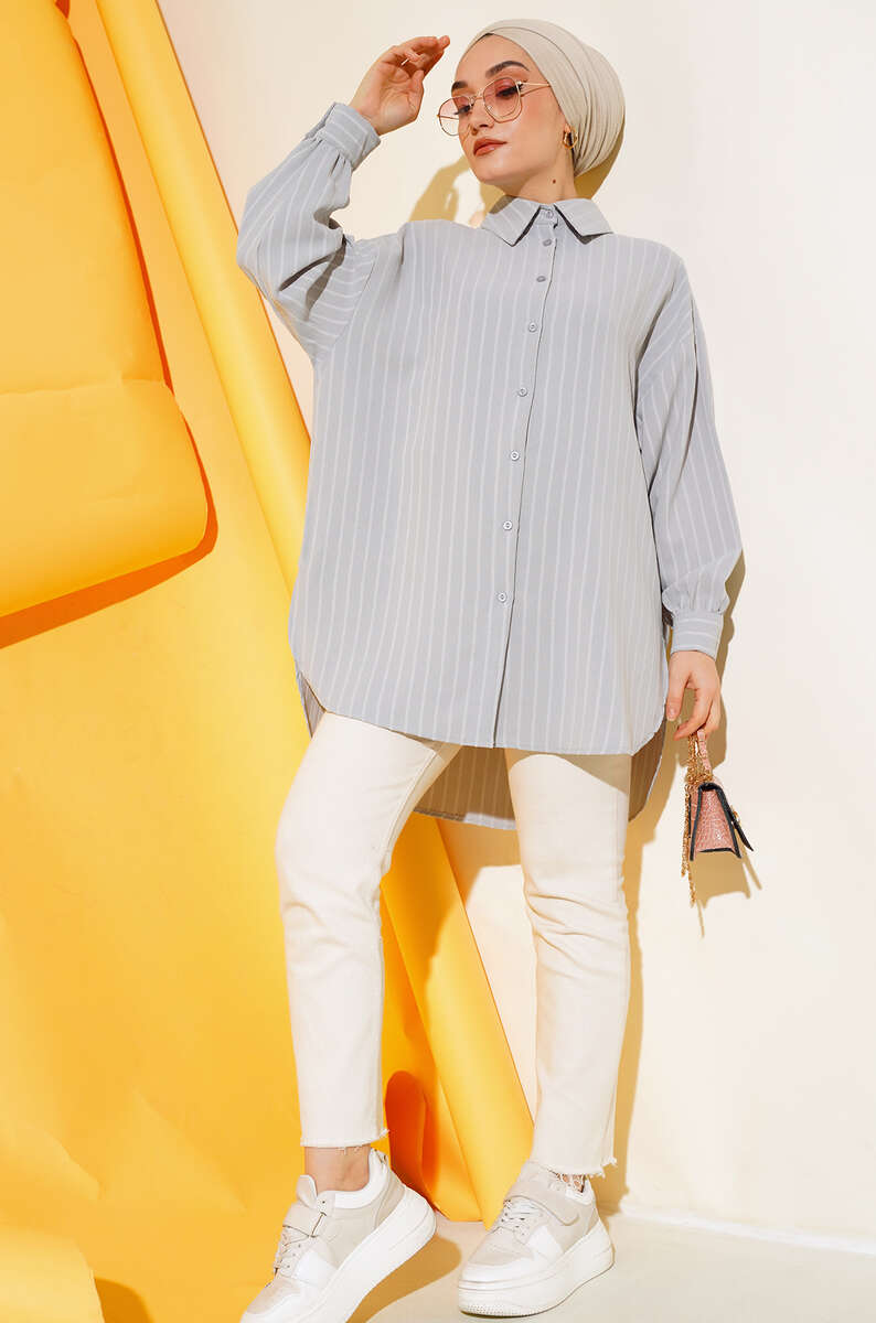 Loose Pinstripe Shirt - Grey