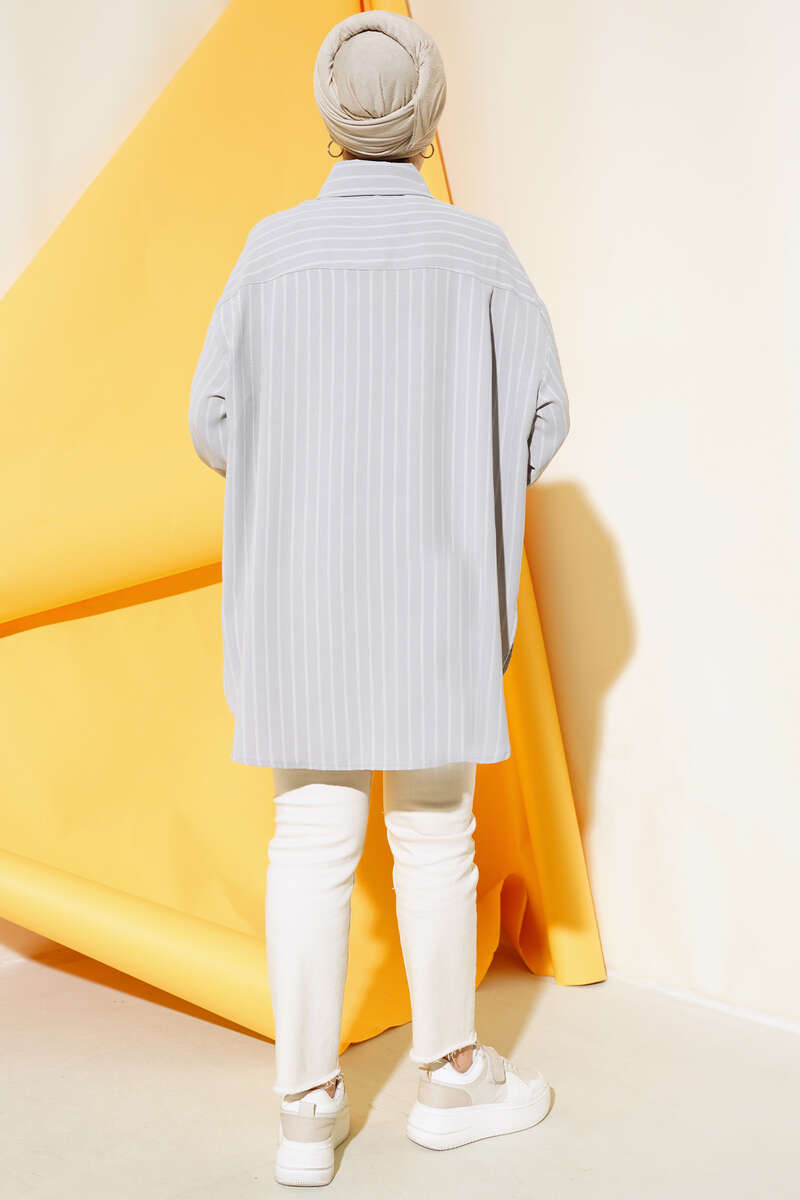 Loose Pinstripe Shirt - Grey
