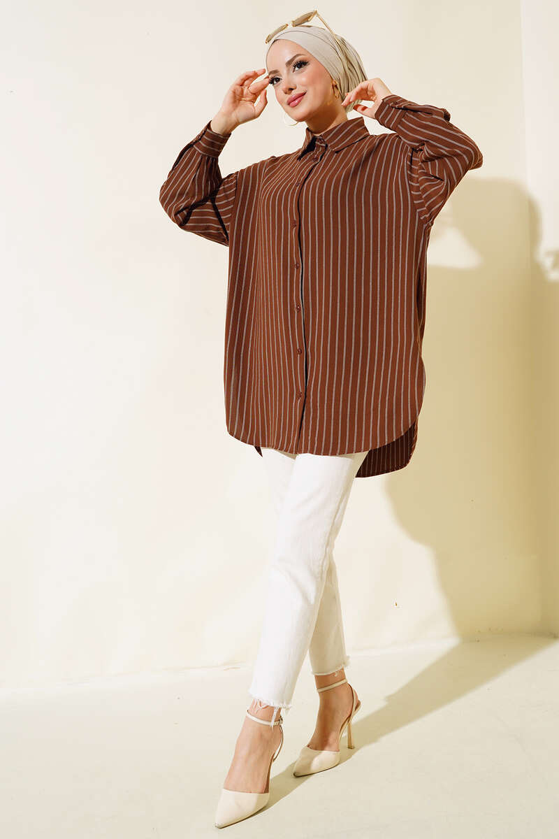 Loose Pinstripe Shirt - Brown