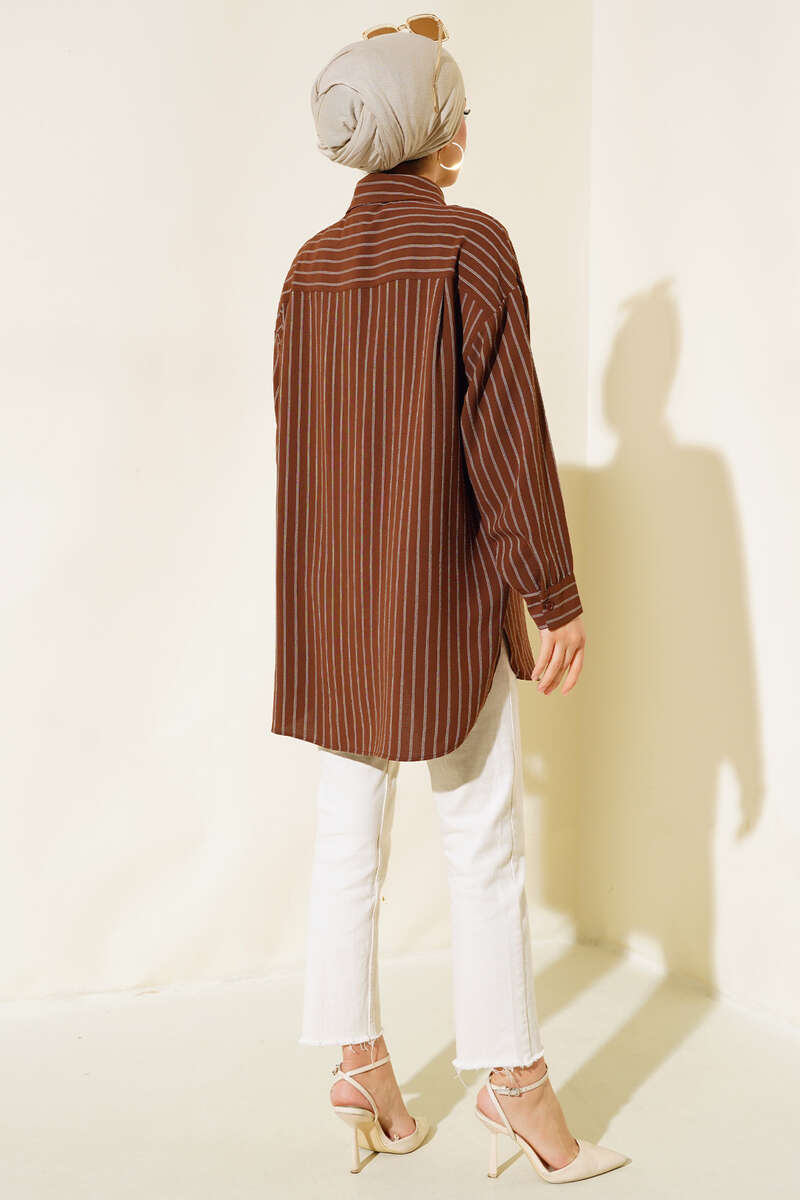 Loose Pinstripe Shirt - Brown