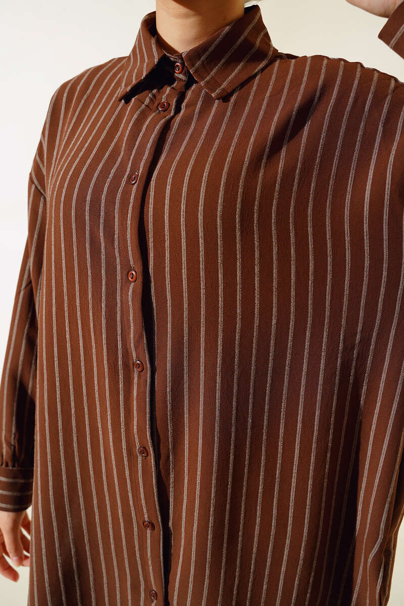 Loose Pinstripe Shirt - Brown