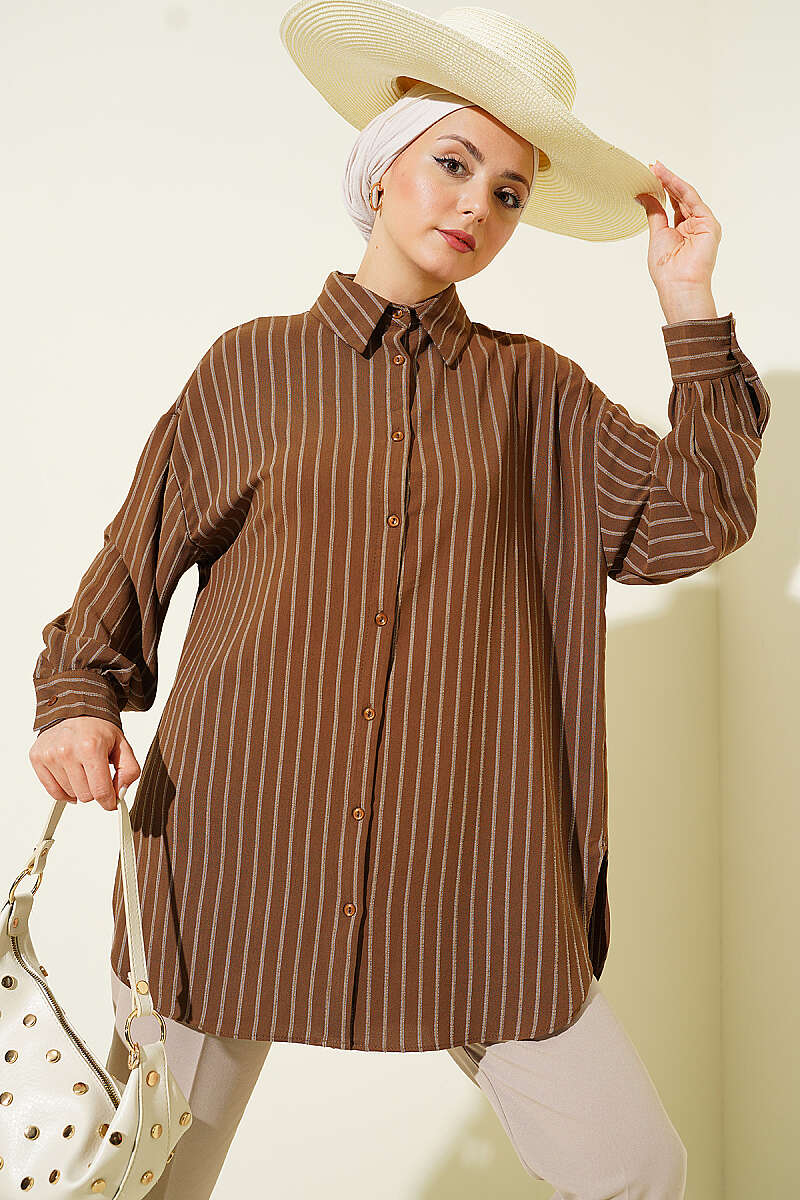 Loose Pinstripe Shirt - Chestnut