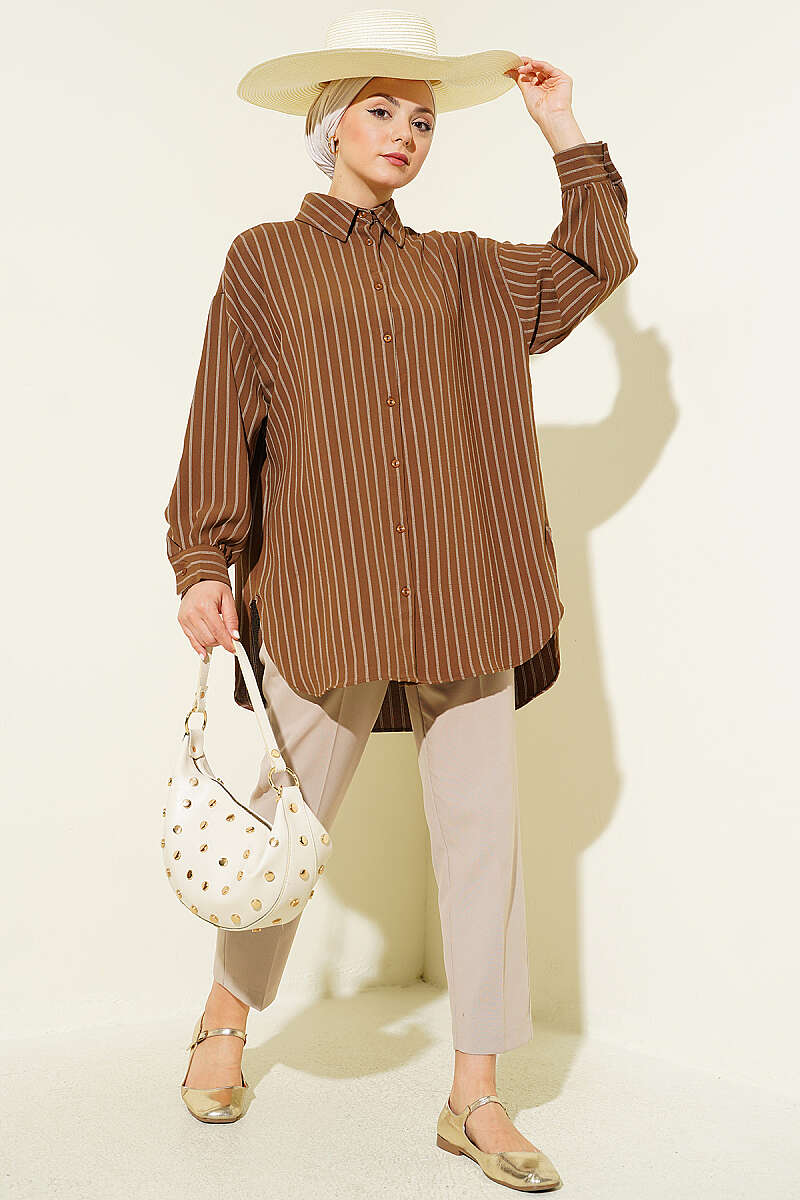 Loose Pinstripe Shirt - Chestnut