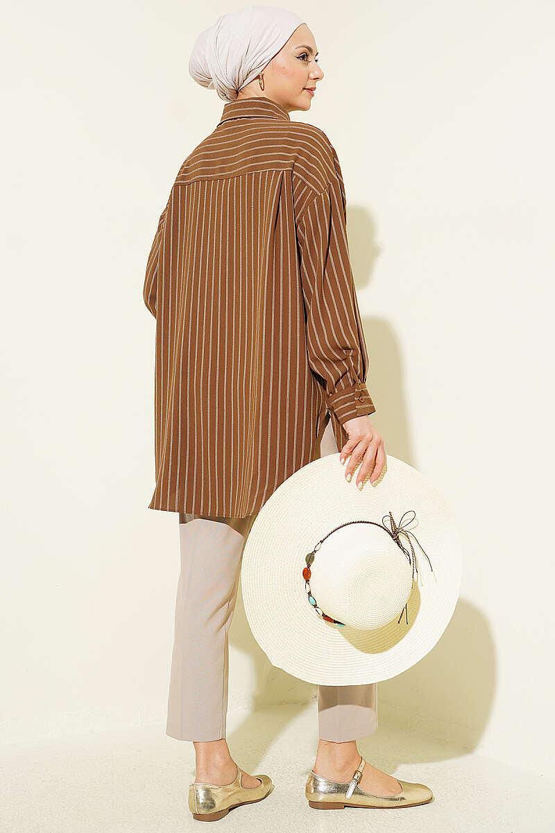 Loose Pinstripe Shirt - Chestnut