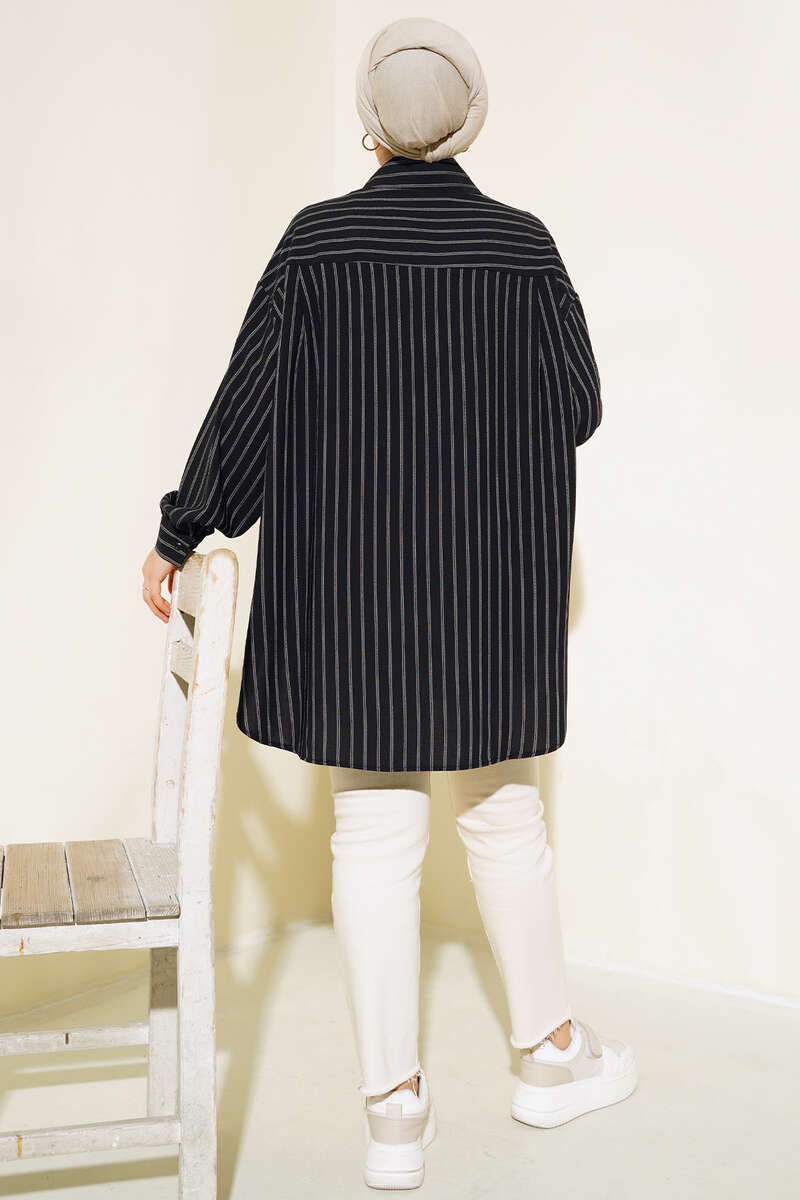 Loose Pinstripe Shirt - Black