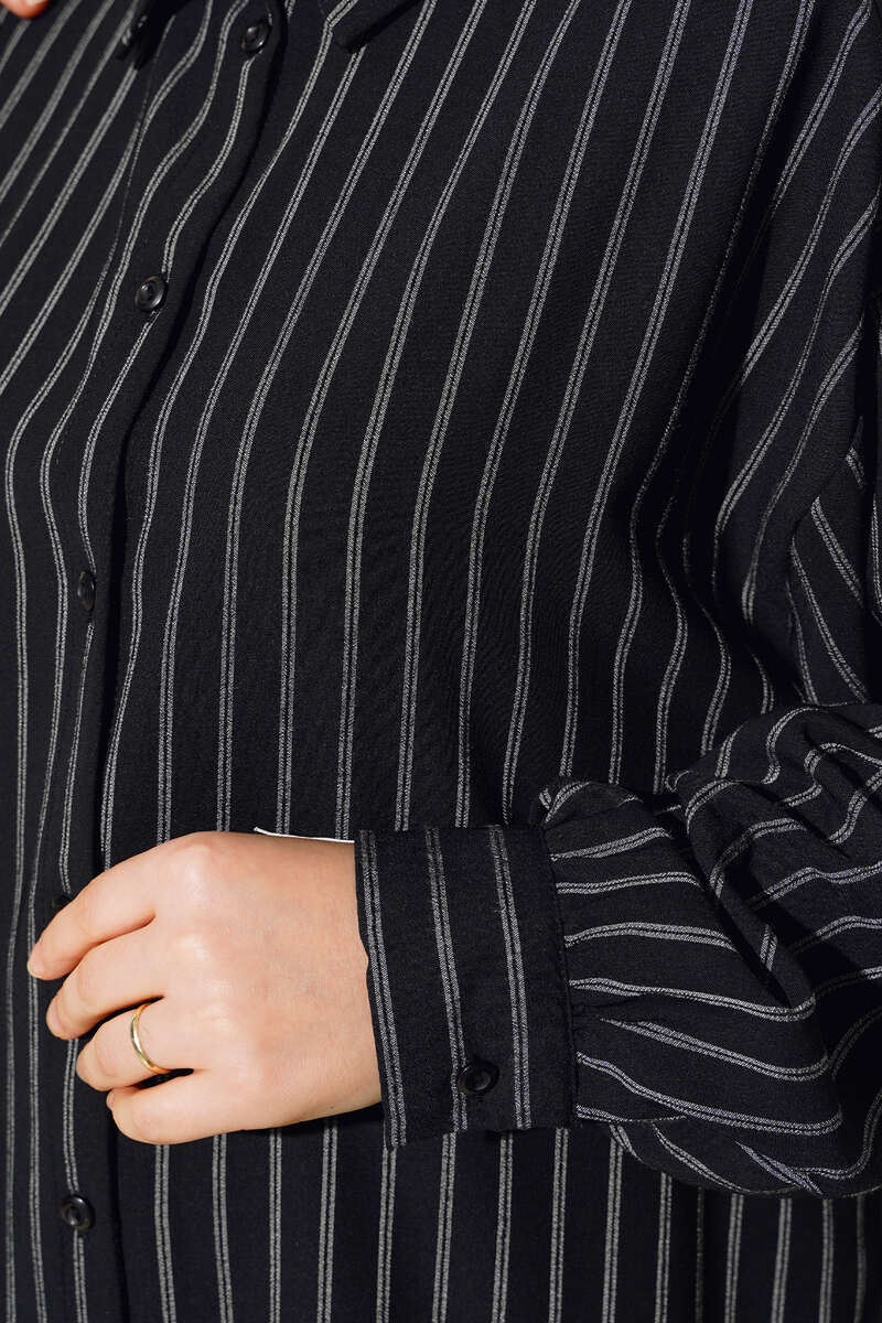 Loose Pinstripe Shirt - Black
