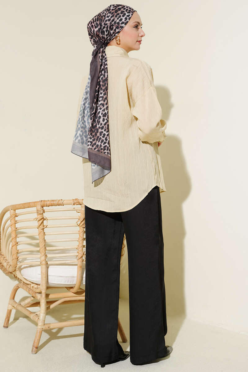 Basic Vertical Embossed-Stripe Shirt - Beige