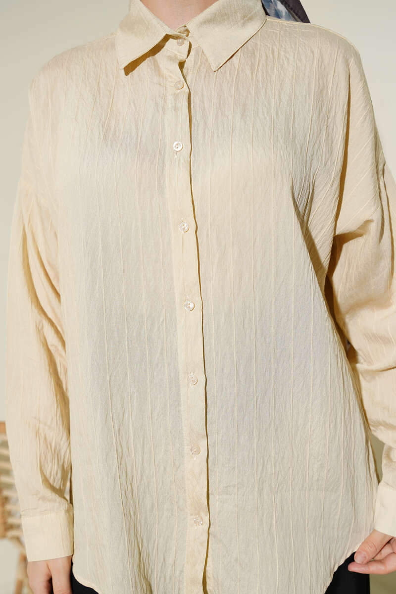 Basic Vertical Embossed-Stripe Shirt - Beige