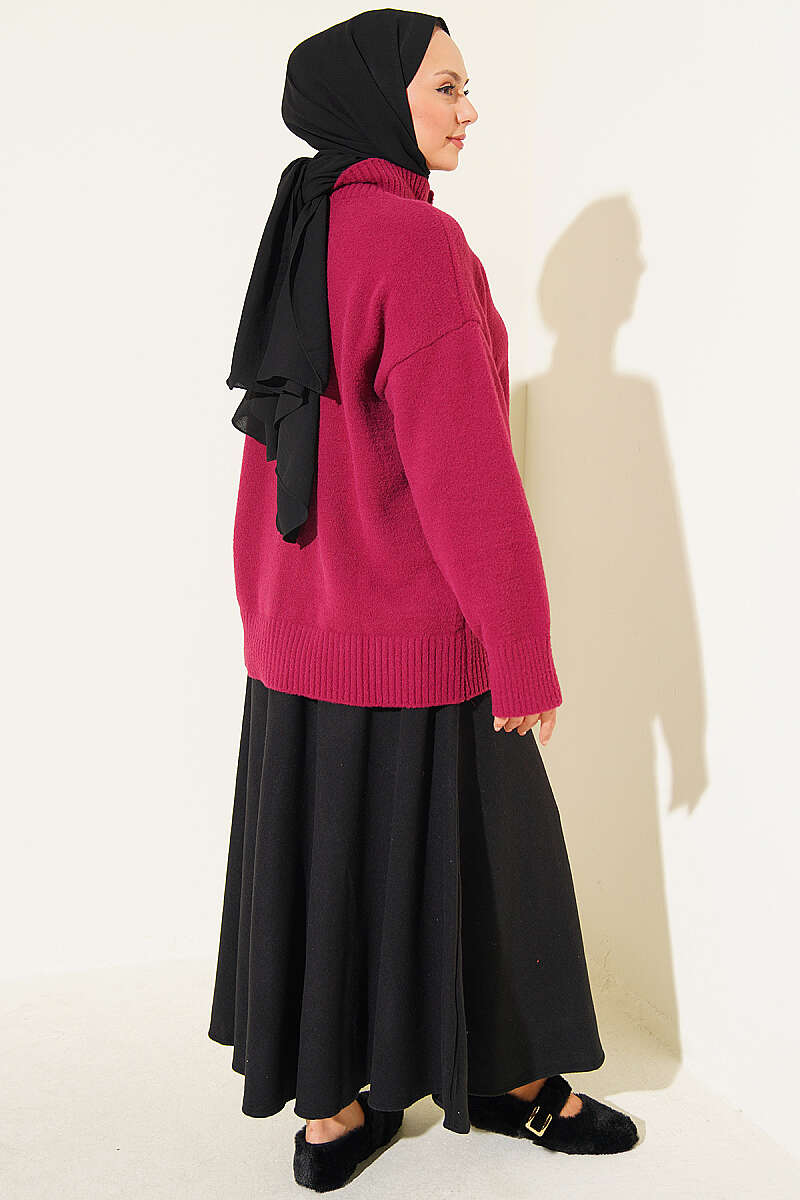 Stand-Collar Brushed Cardigan with Button Detail - Plum