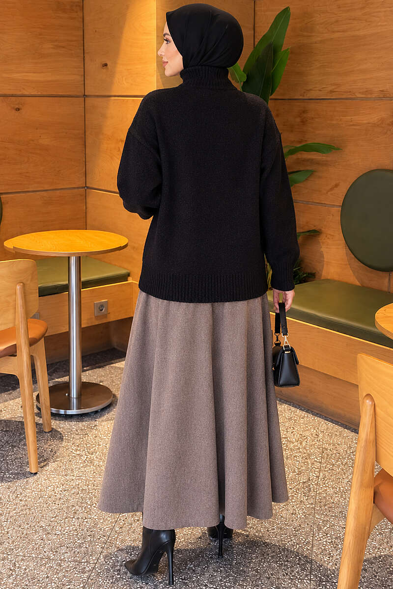 Stand-Collar Brushed Cardigan with Button Detail - Black