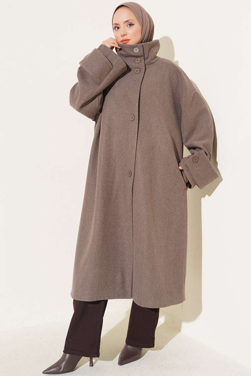 Oversized Felt Coat with Stand Collar - Mink