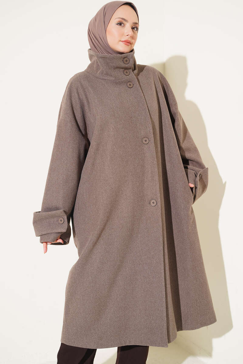 Oversized Felt Coat with Stand Collar - Mink