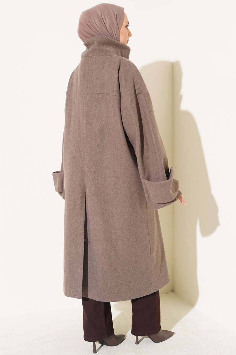 Oversized Felt Coat with Stand Collar - Mink