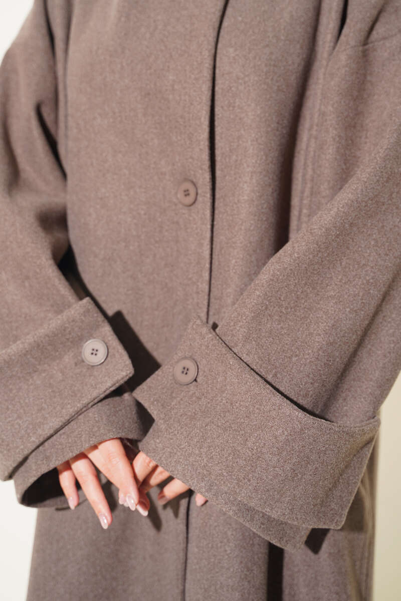 Oversized Felt Coat with Stand Collar - Mink