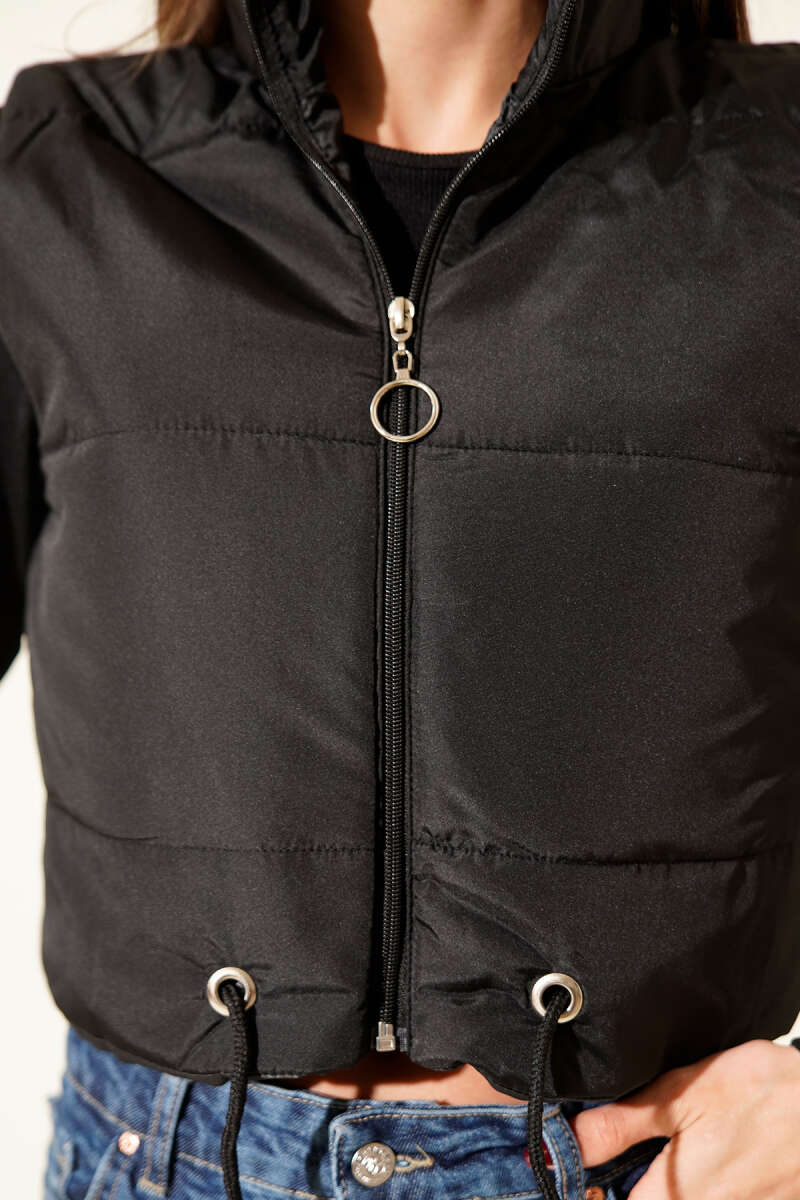 Sleeveless Stand-Collar Puffer Vest - Black