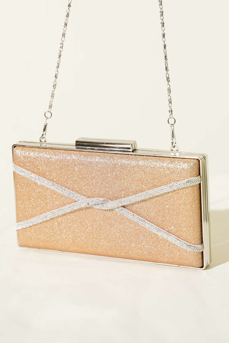 Rectangular Glitter Crossbody Evening Bag - Copper
