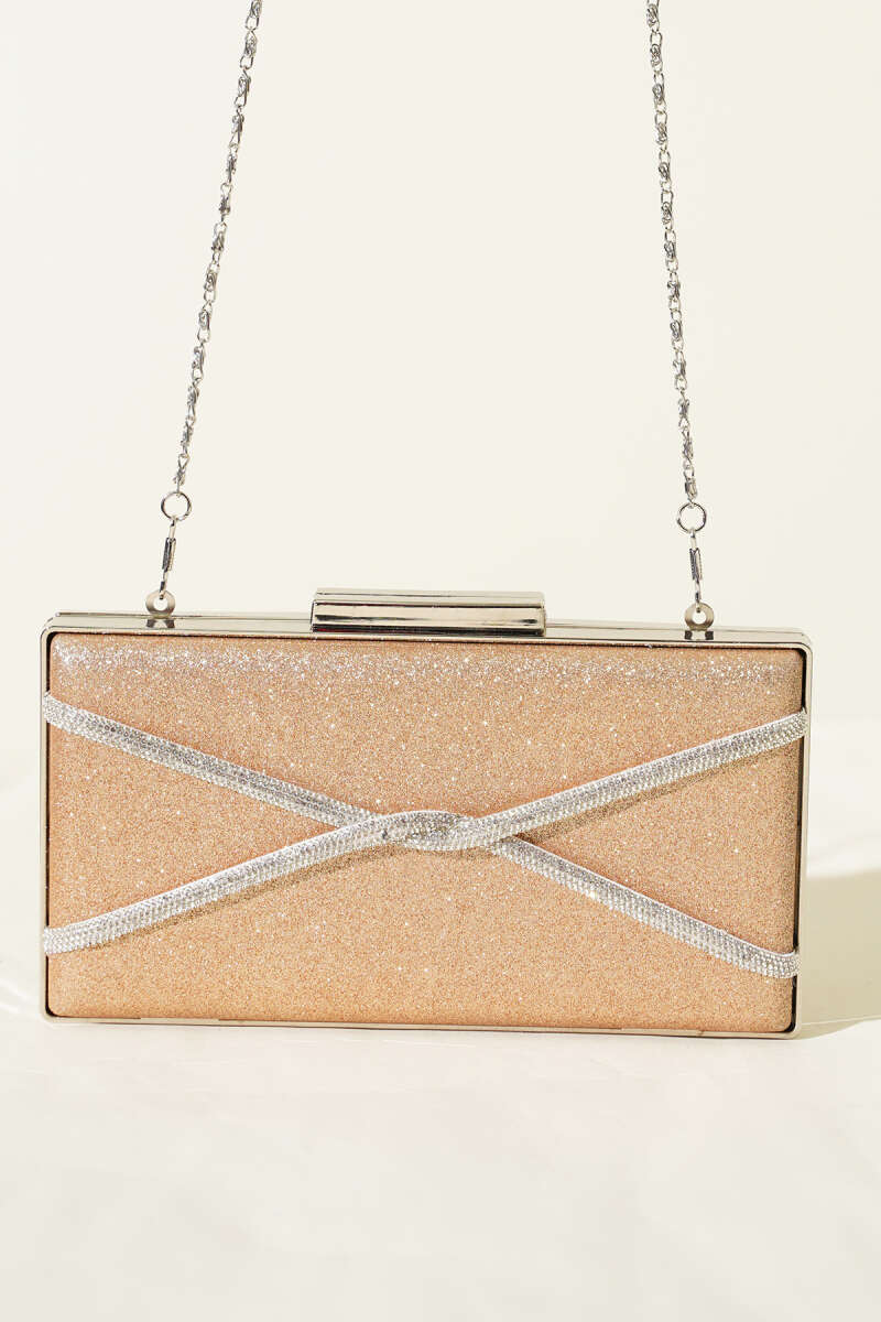 Rectangular Glitter Crossbody Evening Bag - Copper