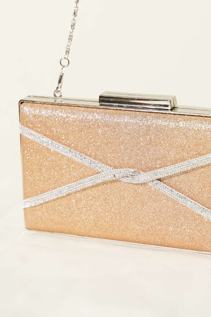 Rectangular Glitter Crossbody Evening Bag - Copper