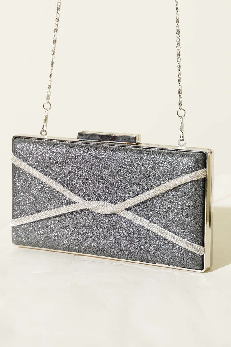 Rectangular Glitter Crossbody Evening Bag - Smoke Grey