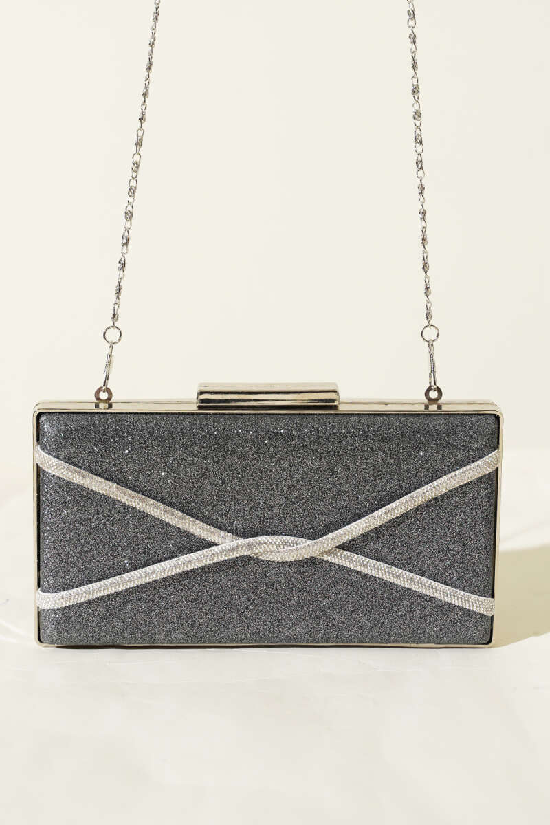 Rectangular Glitter Crossbody Evening Bag - Smoke Grey