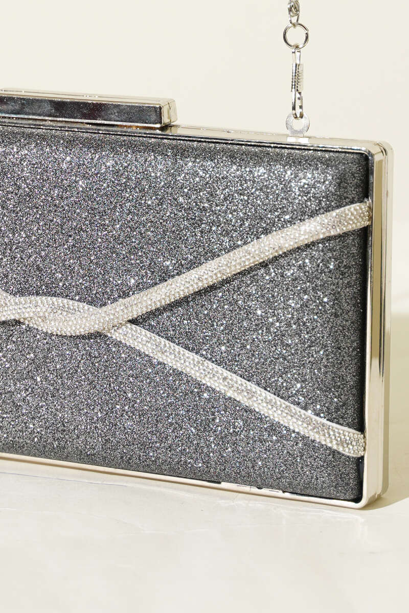 Rectangular Glitter Crossbody Evening Bag - Smoke Grey