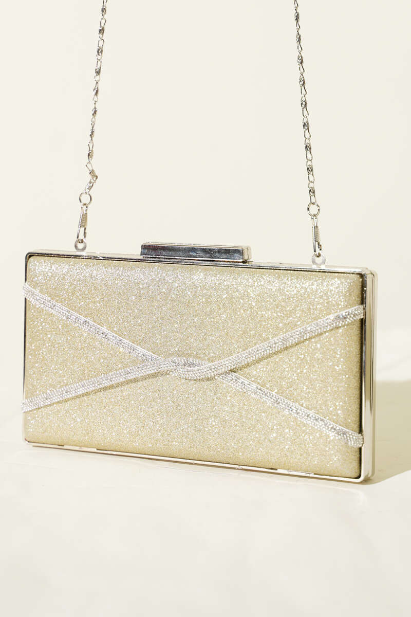 Rectangular Glitter Crossbody Evening Bag - Gold