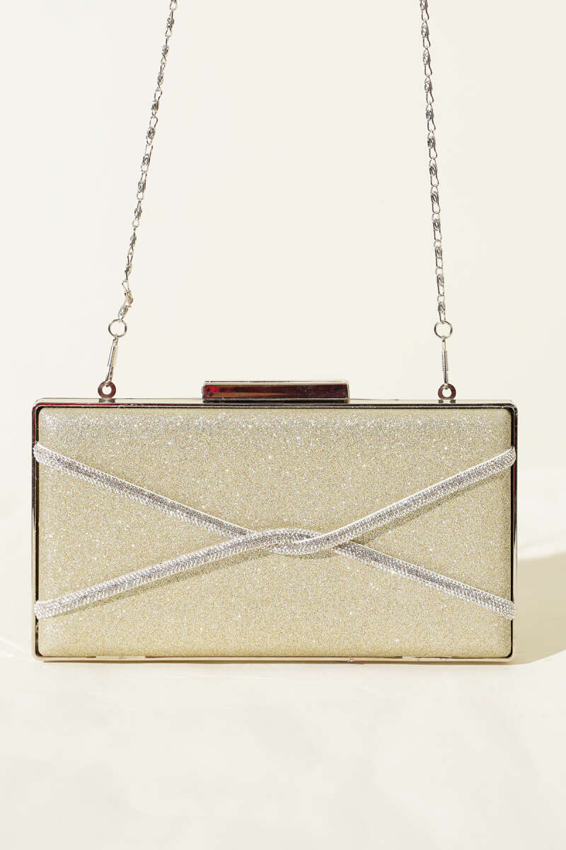 Rectangular Glitter Crossbody Evening Bag - Gold