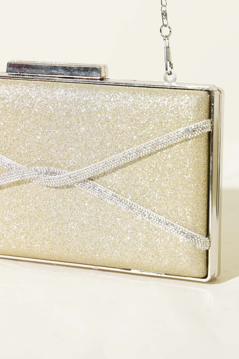 Rectangular Glitter Crossbody Evening Bag - Gold