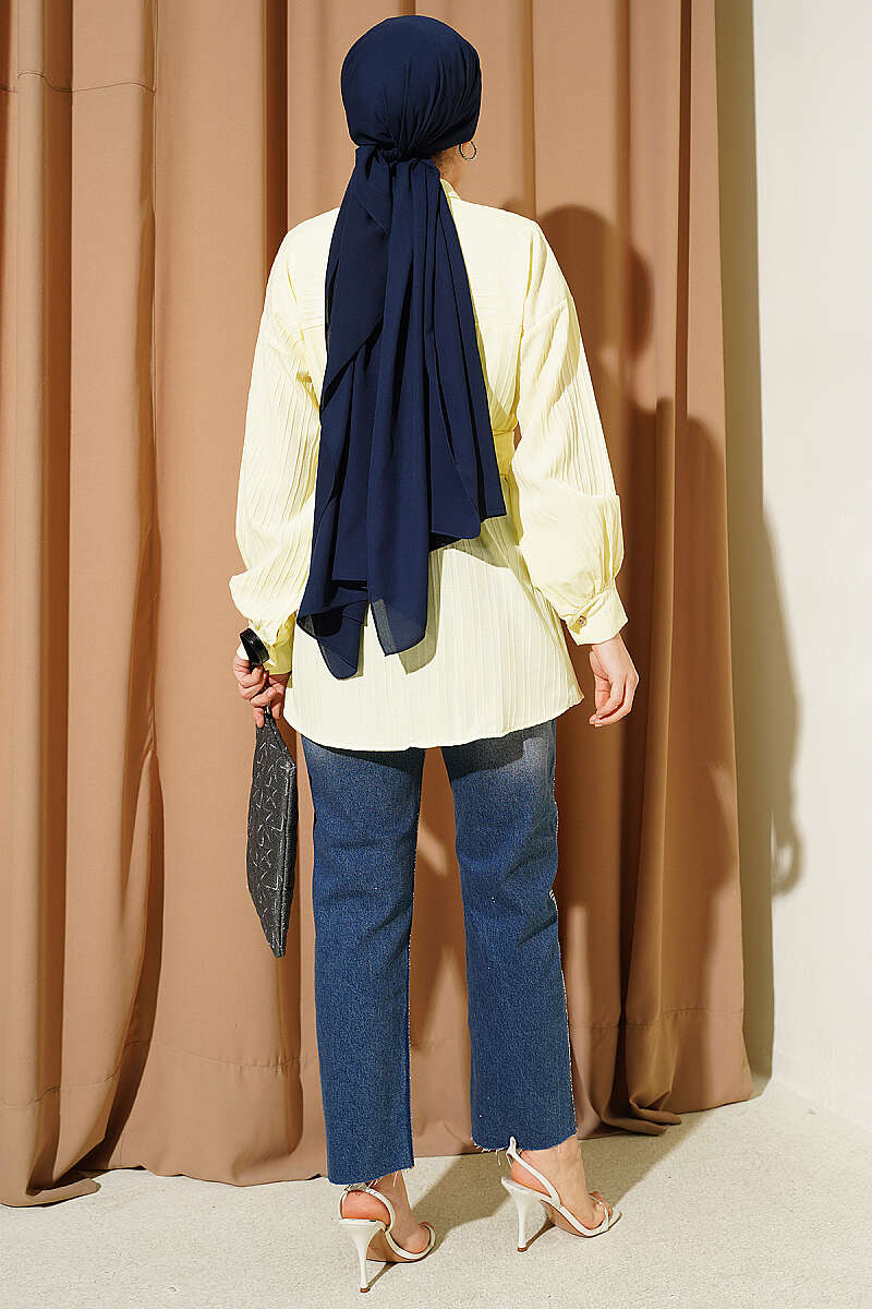 Striped Shirt with Rectangle Belt Buckle - Yellow
