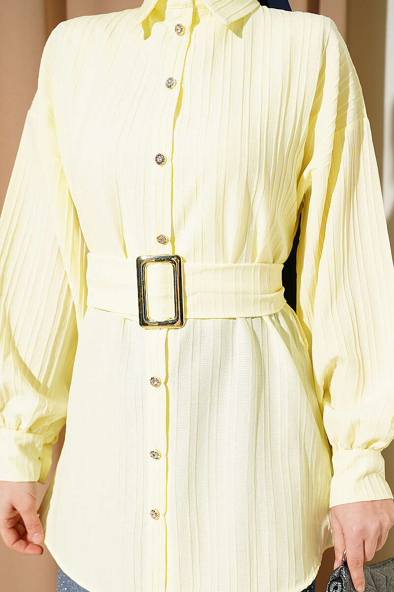 Striped Shirt with Rectangle Belt Buckle - Yellow