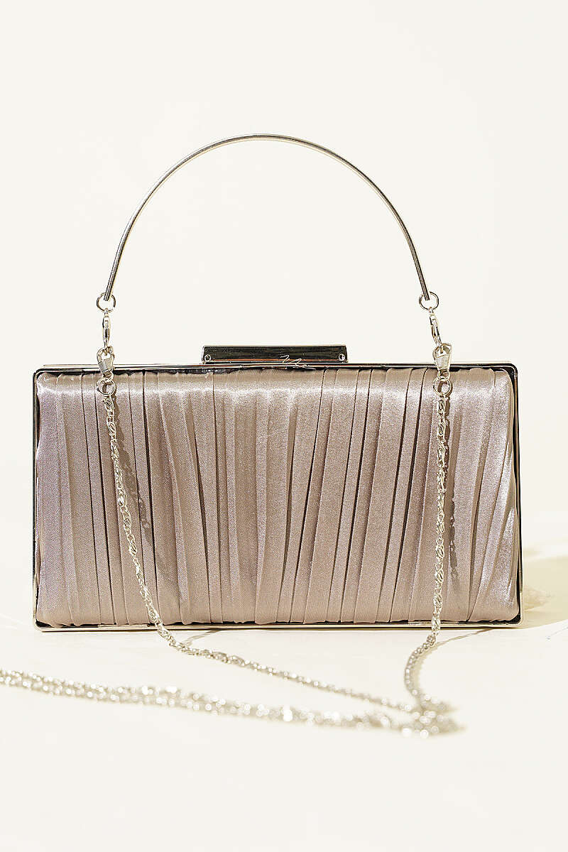 Rectangular Pleated Satin Evening Bag - Mink