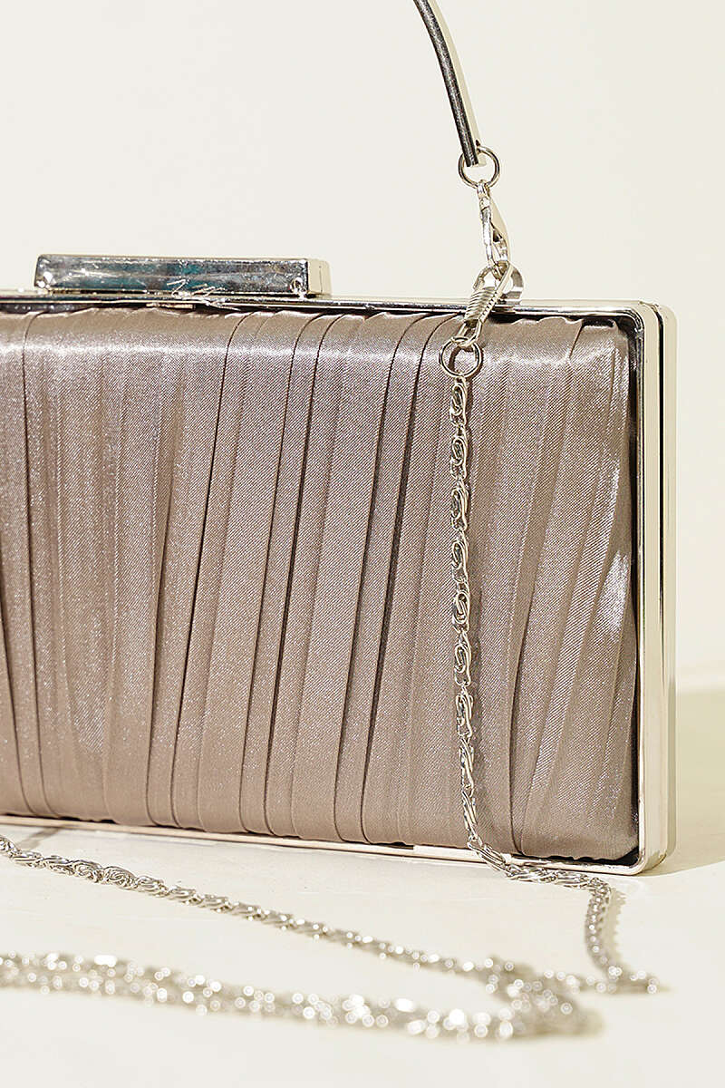 Rectangular Pleated Satin Evening Bag - Mink