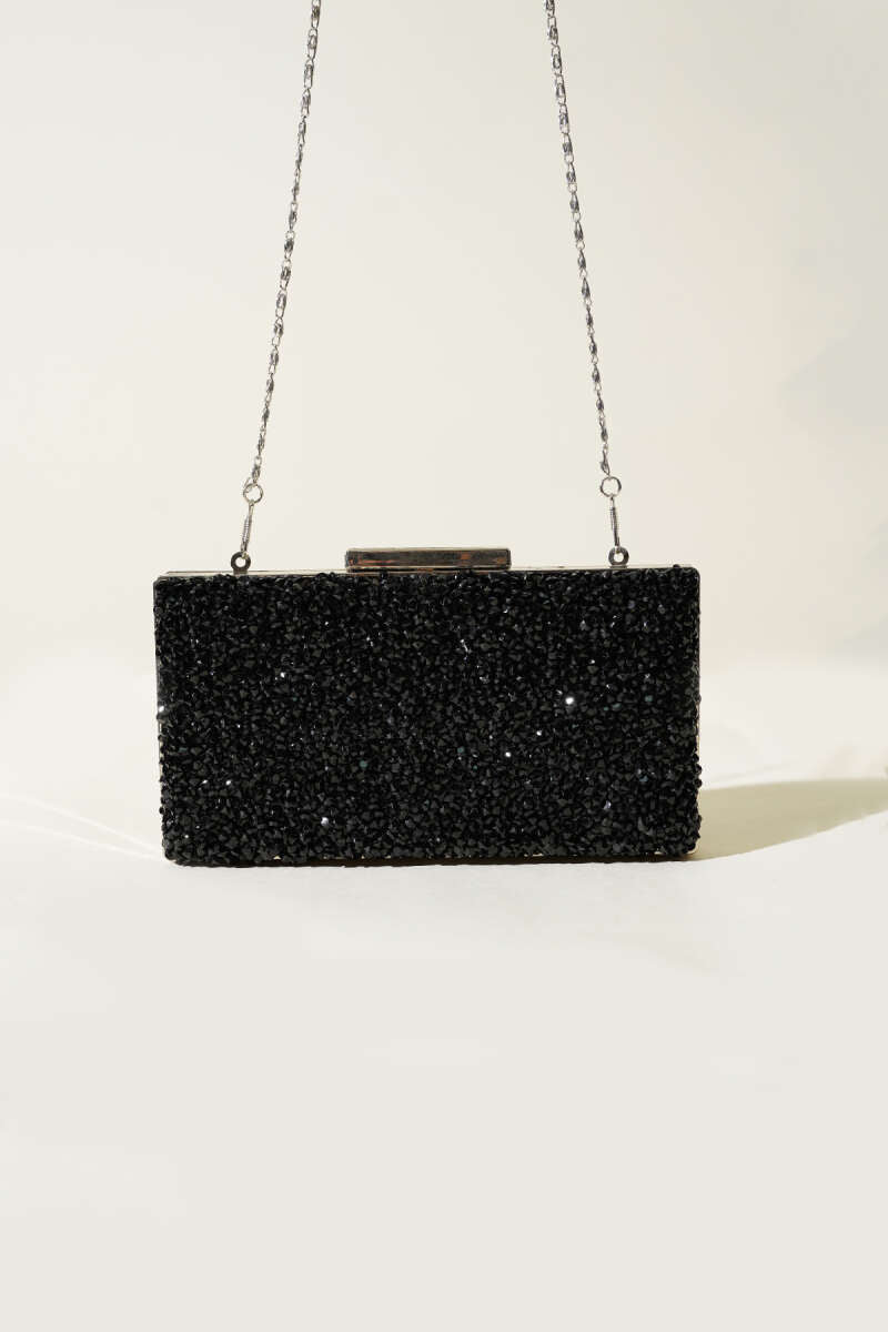 Rectangular Stone Evening Bag - Black